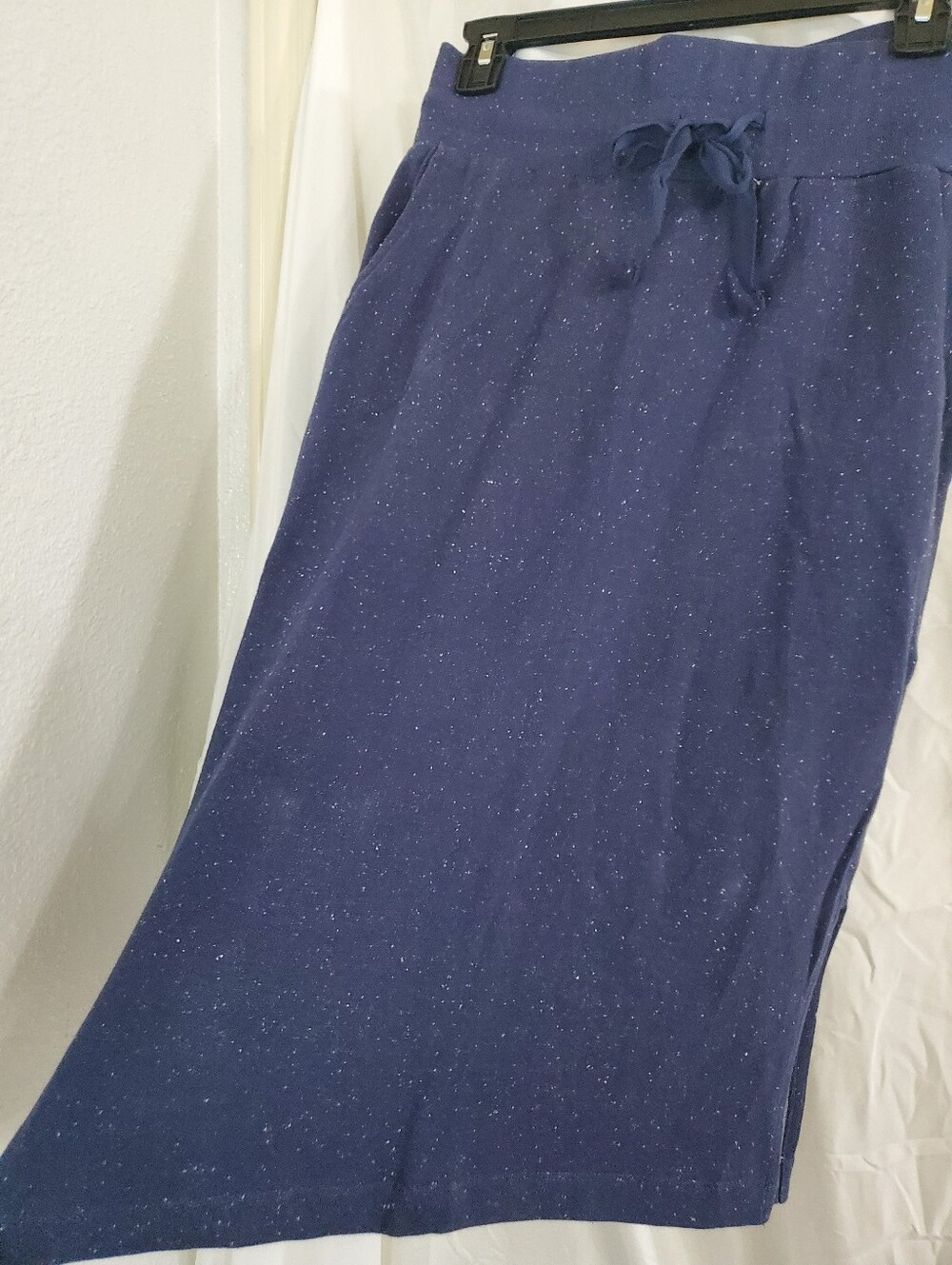 Pure & Simple navy speckled knit drawstring waist cotton skirt size medium new